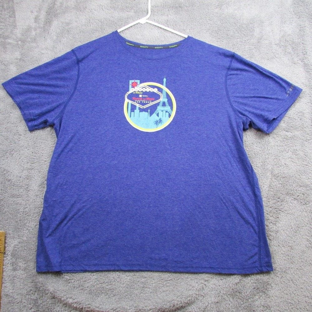 Brooks Shirt Mens‎ 2XL Blue Rock N Roll Marathon Las Vegas Running Tee Graphic
